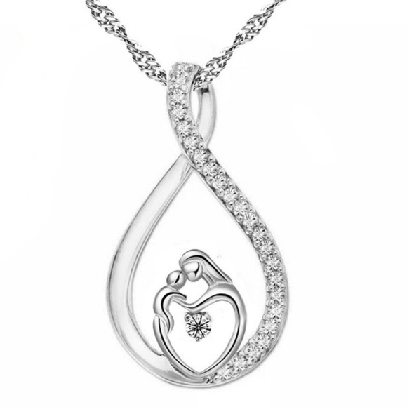 Silver Mother and Child Hand In Hand Necklace - Picture 1 of 1